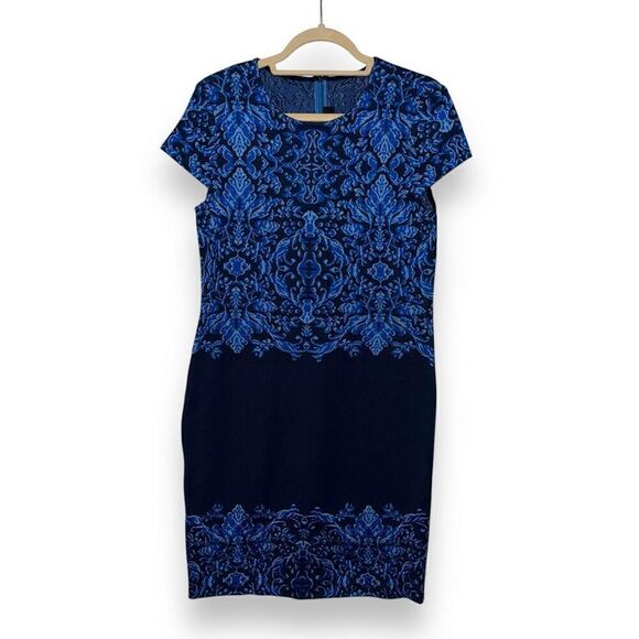 St. John Navy & Royal Blue Knit Made in USA Formal Dress Sz 8